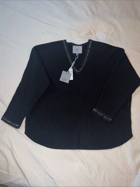 LIV Black V-Neck Embellished Sweater